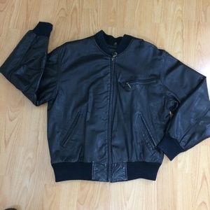 Vintage black leather Varsity jacket M